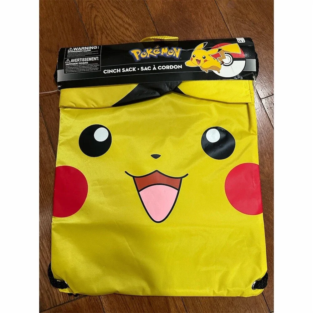 Pokemon Pikachu Cinch Sack Drawstring Backpack Gym Swim School Bag Yellow